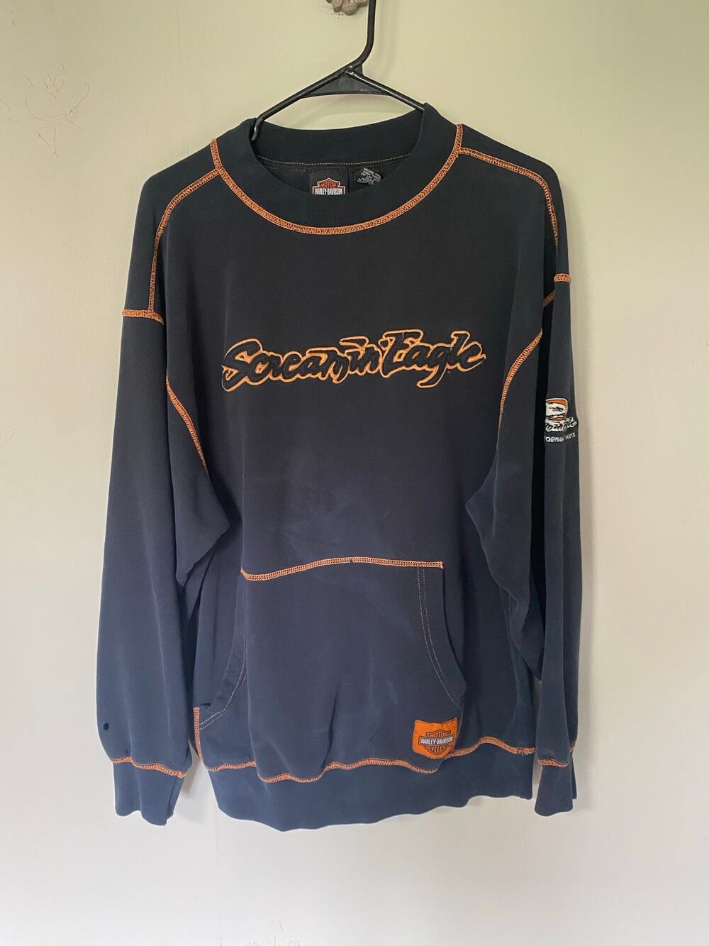 Vintage Harley Davidson Sweatshirt Black Screamin Eagle  Cotton Thrashed Large
